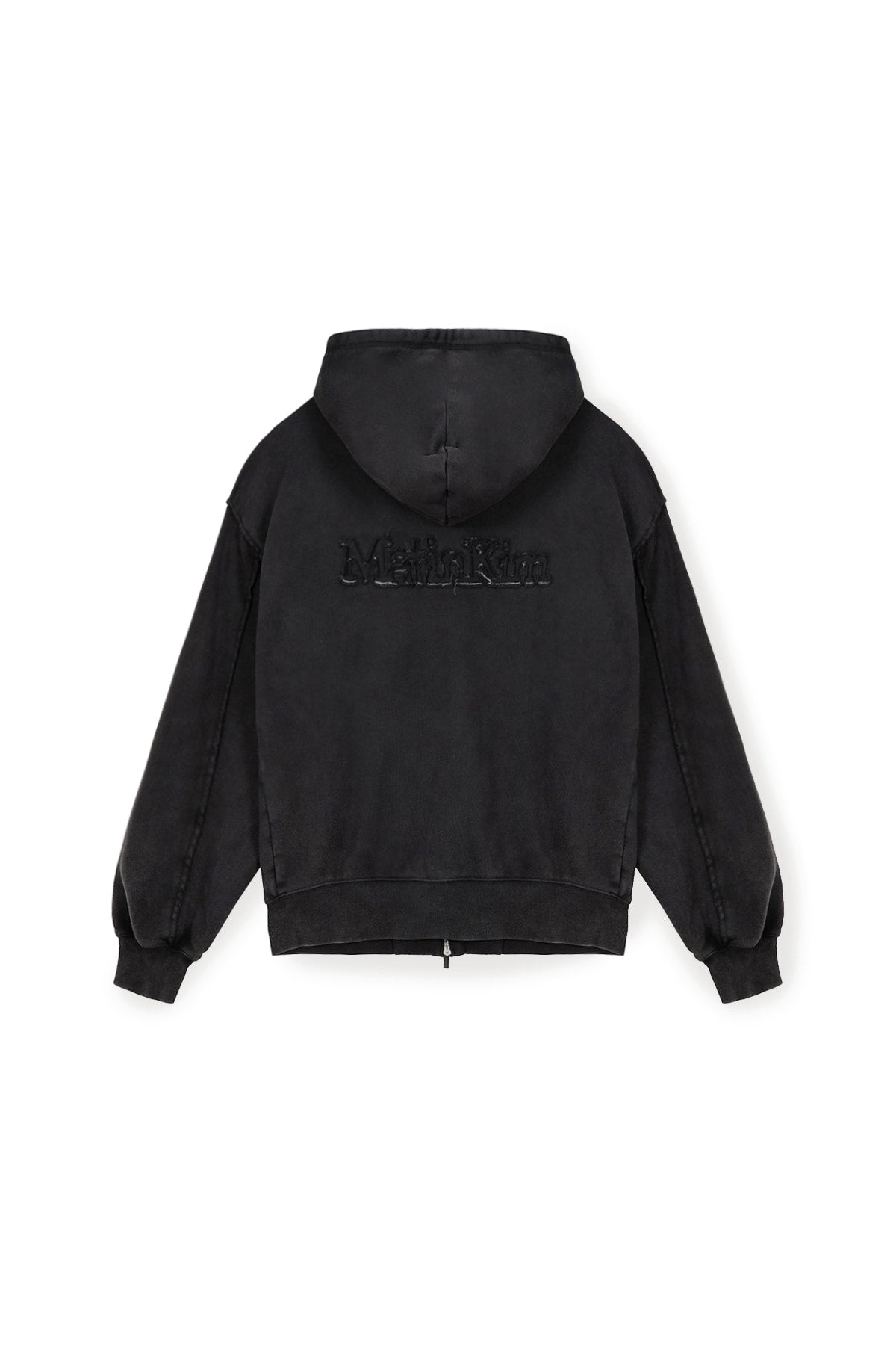 matinkim BACK LOGO WASHED HOODY ZIP UP FOR MEN IN CHARCOAL