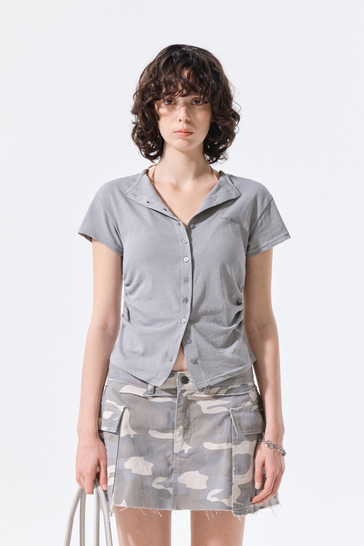 matinkim SIDE SHIRRING BUTTON TOP IN GREY