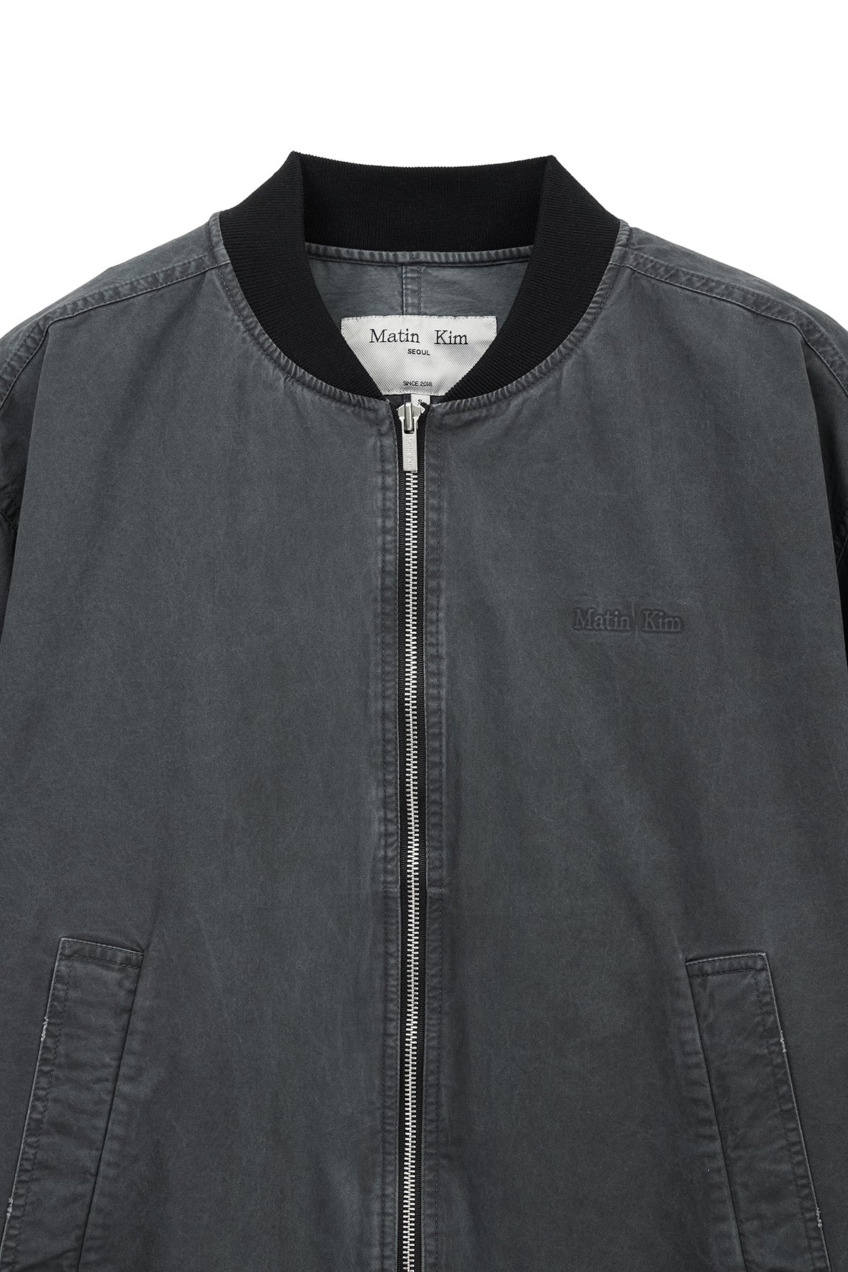 matinkim VINTAGE WASHED BACK LOGO JUMPER IN CHARCOAL