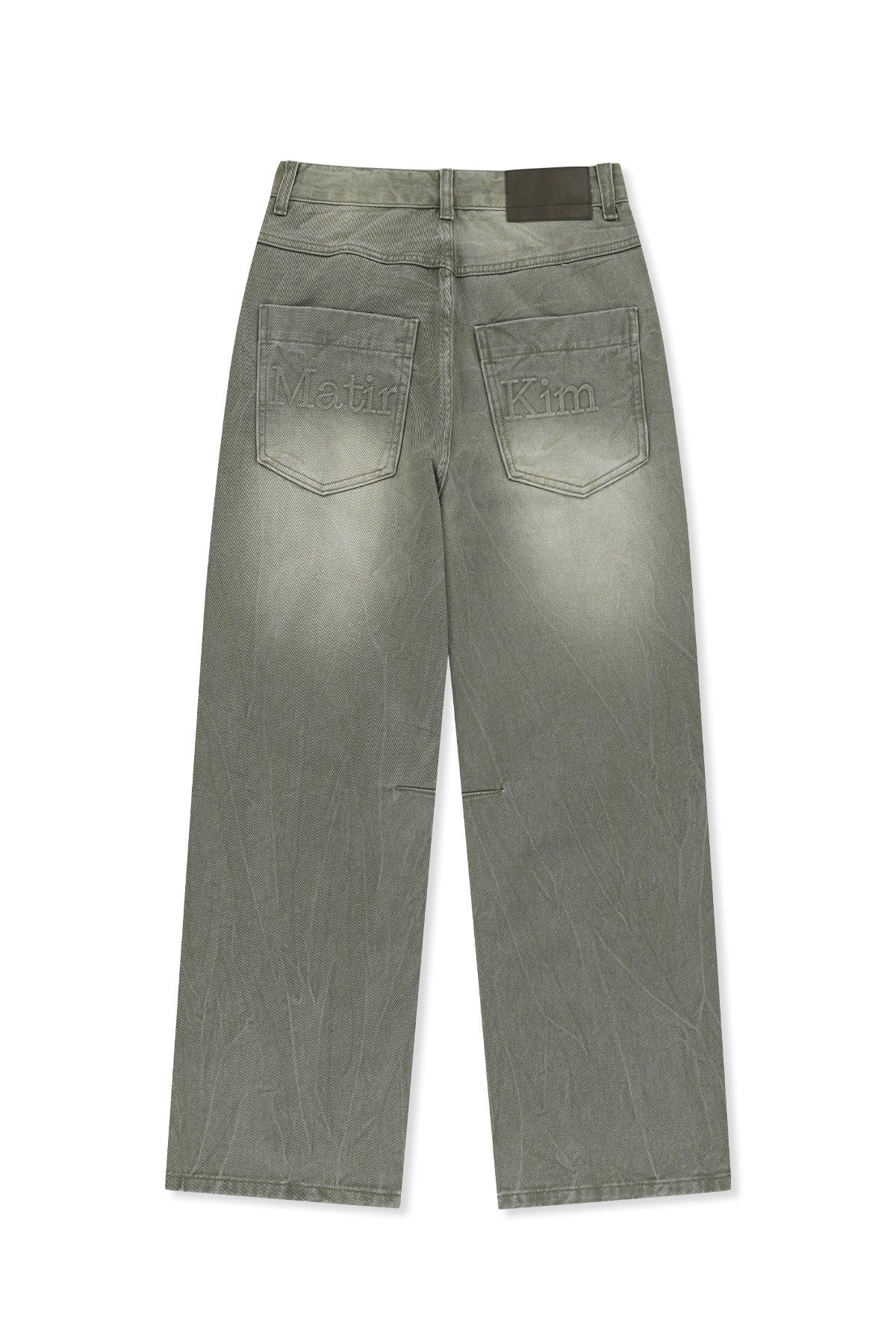 matinkim BACK LOGO WASHED DENIM PANTS IN KHAKI