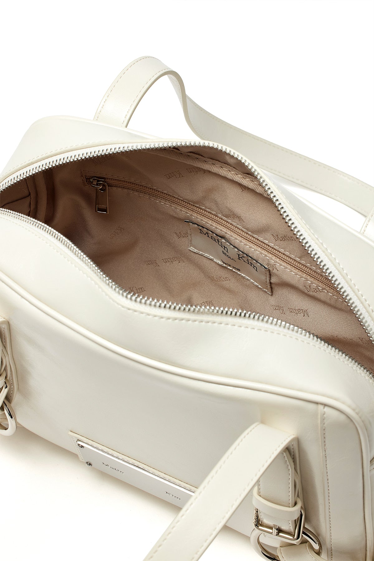 matinkim BIKER DETAIL SQUARE SHOULDER BAG IN IVORY