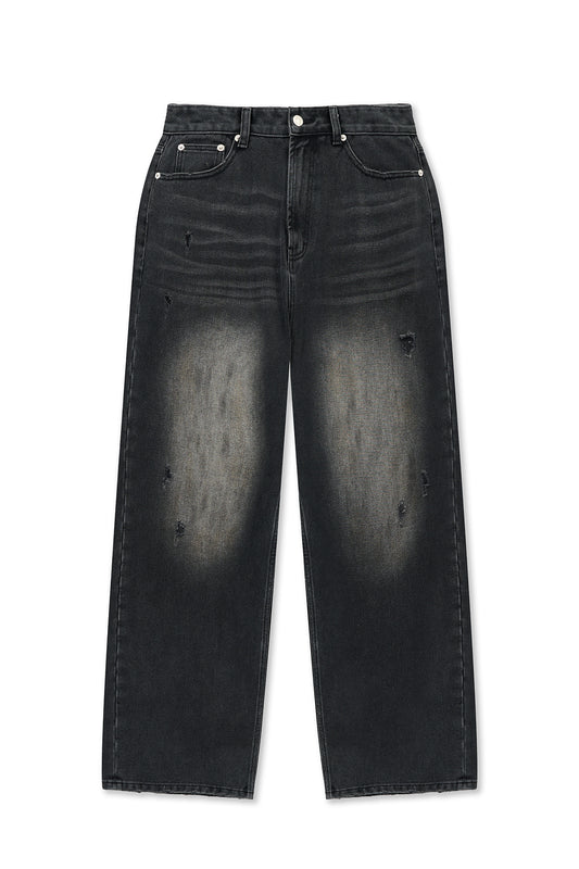 matinkim VINTAGE DIRTY WASHED DENIM PANTS IN BLACK