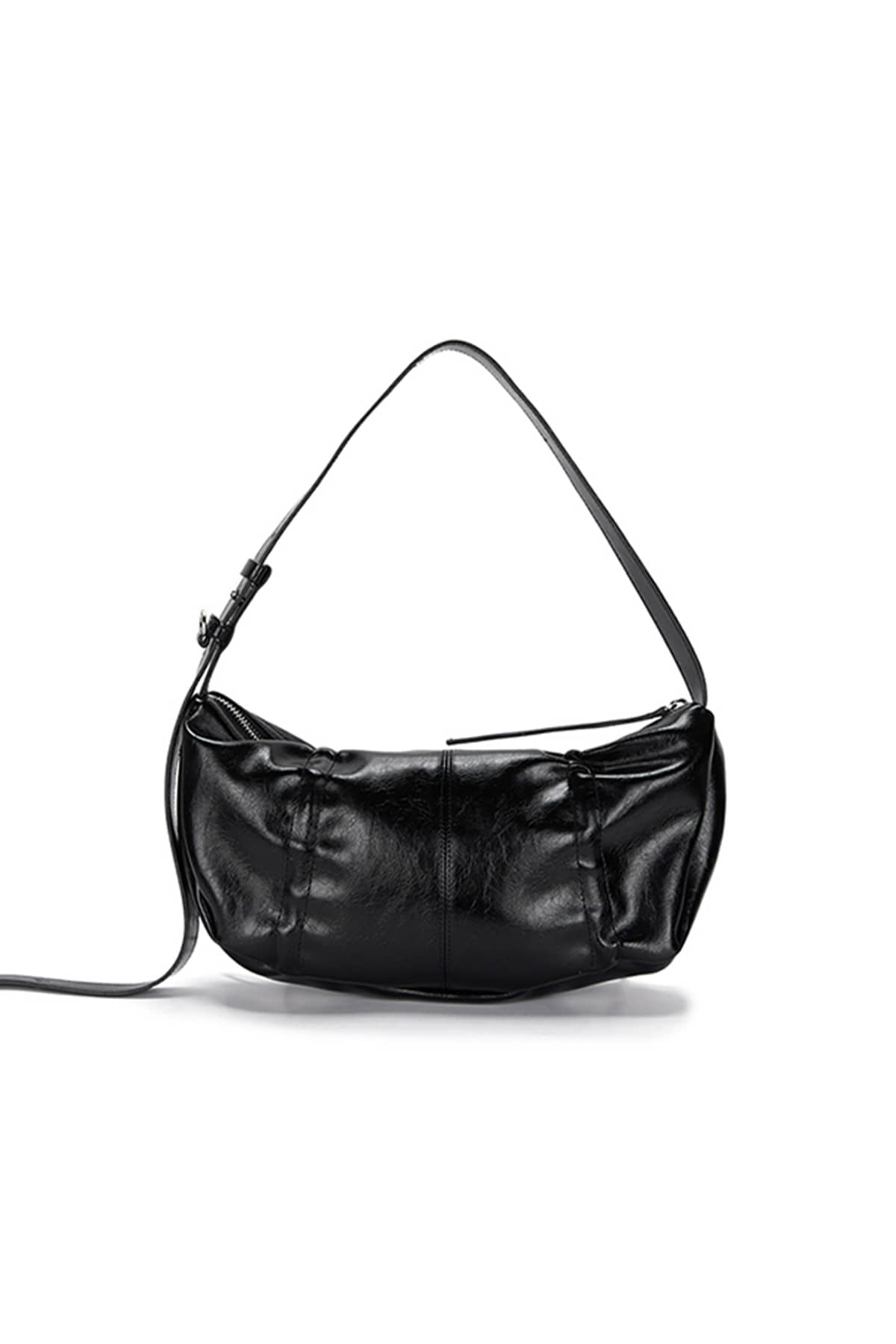 matinkim HALF SHIRRING RIBBON ROUND BAG IN BLACK