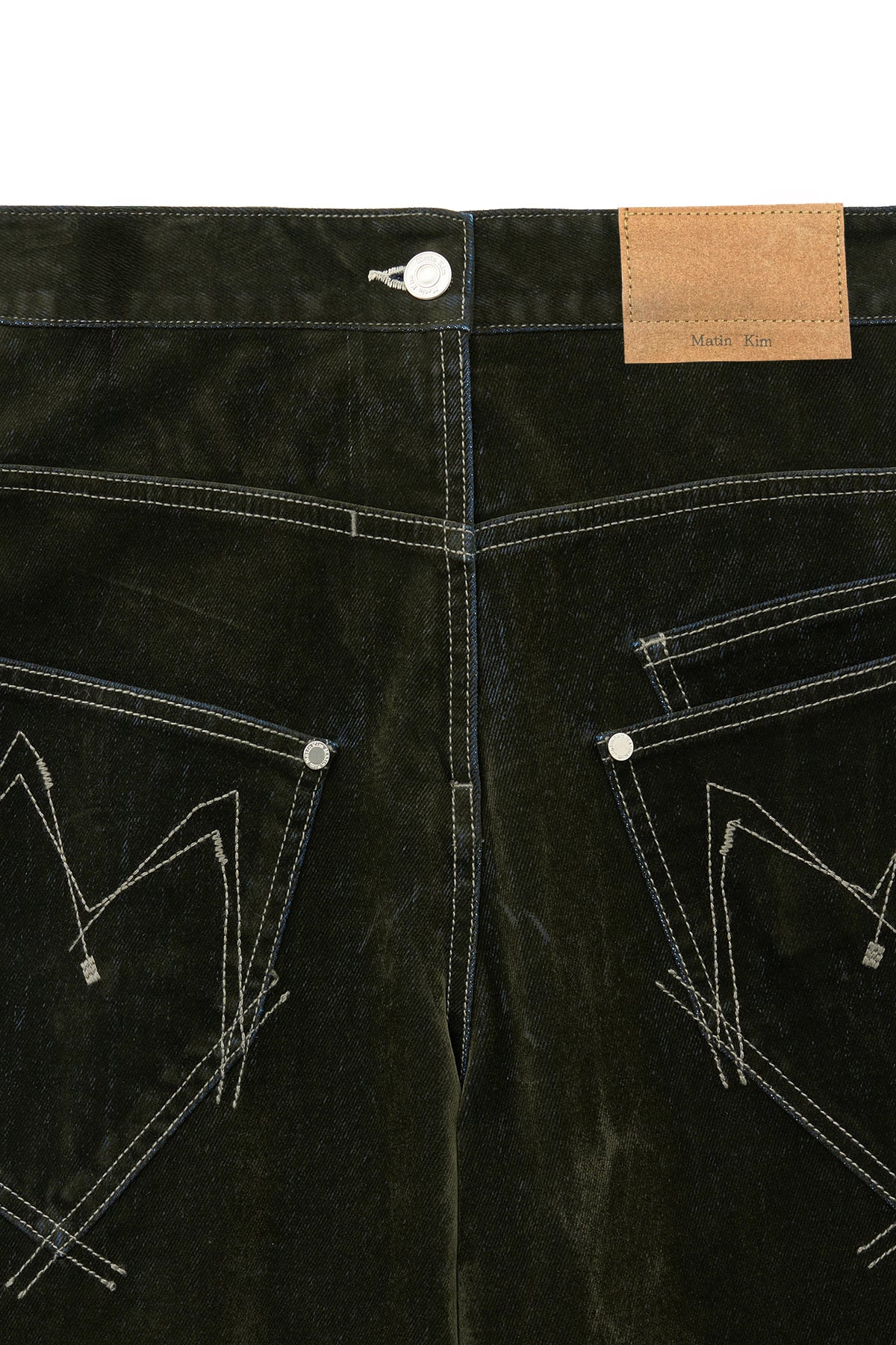 matinkim REVERSE VELVET WIDE DENIM PANTS IN KHAKI