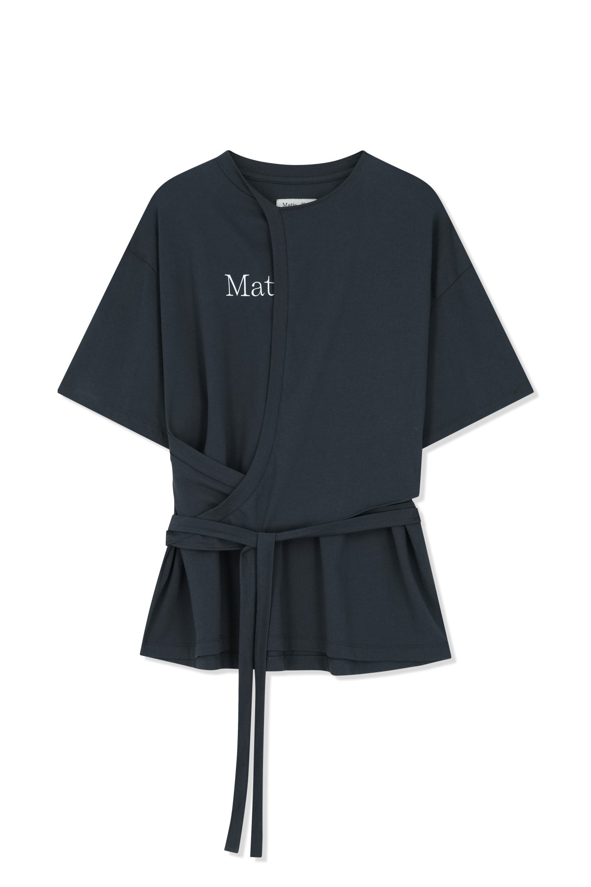 matinkim TIE DETAIL DRAPED LOGO TOP IN CHARCOAL