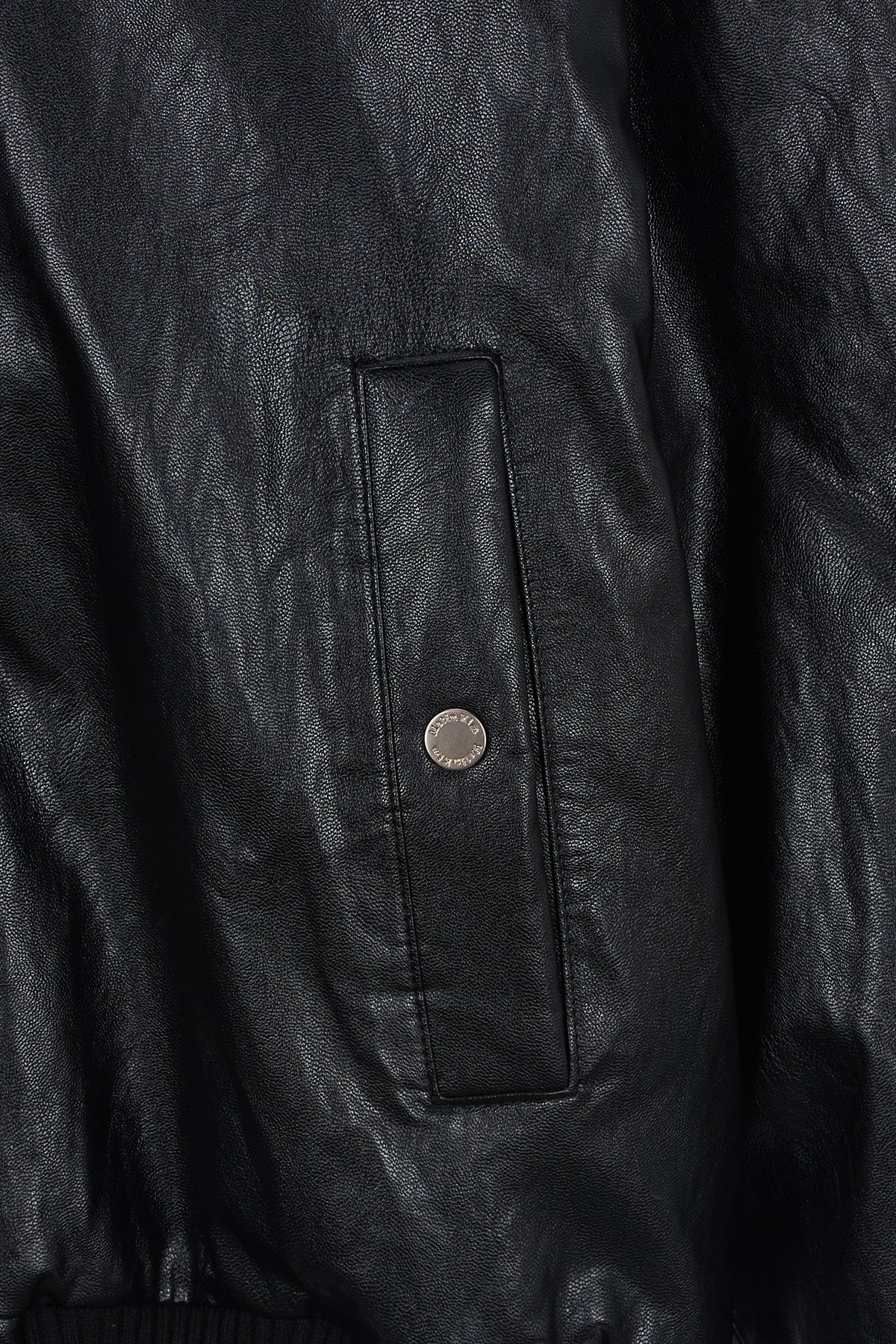 matinkim FAUX LEATHER ZIP UP HOODY IN BLACK