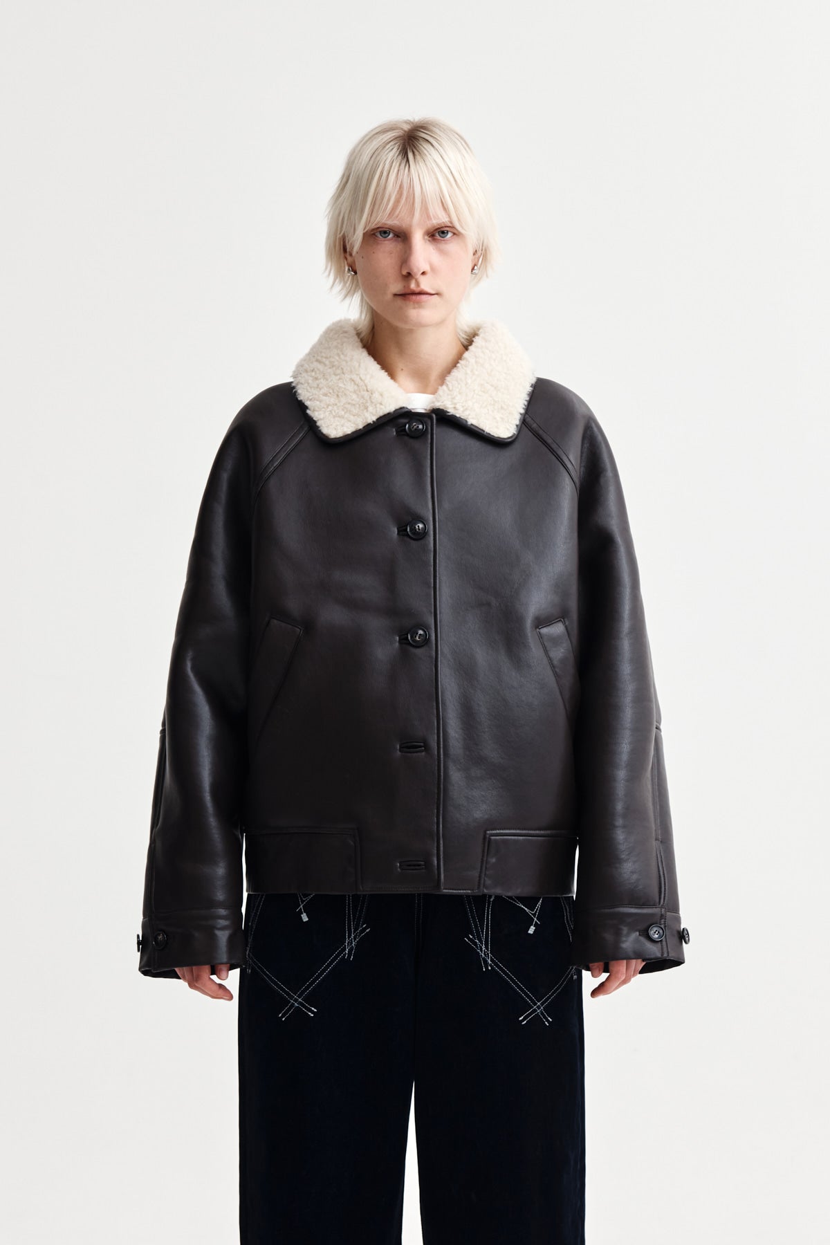 matinkim FUR COLLAR MUSTANG JUMPER IN DARK BROWN