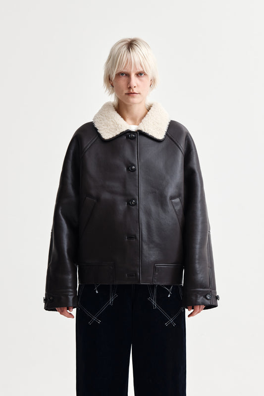 matinkim FUR COLLAR MUSTANG JUMPER IN DARK BROWN