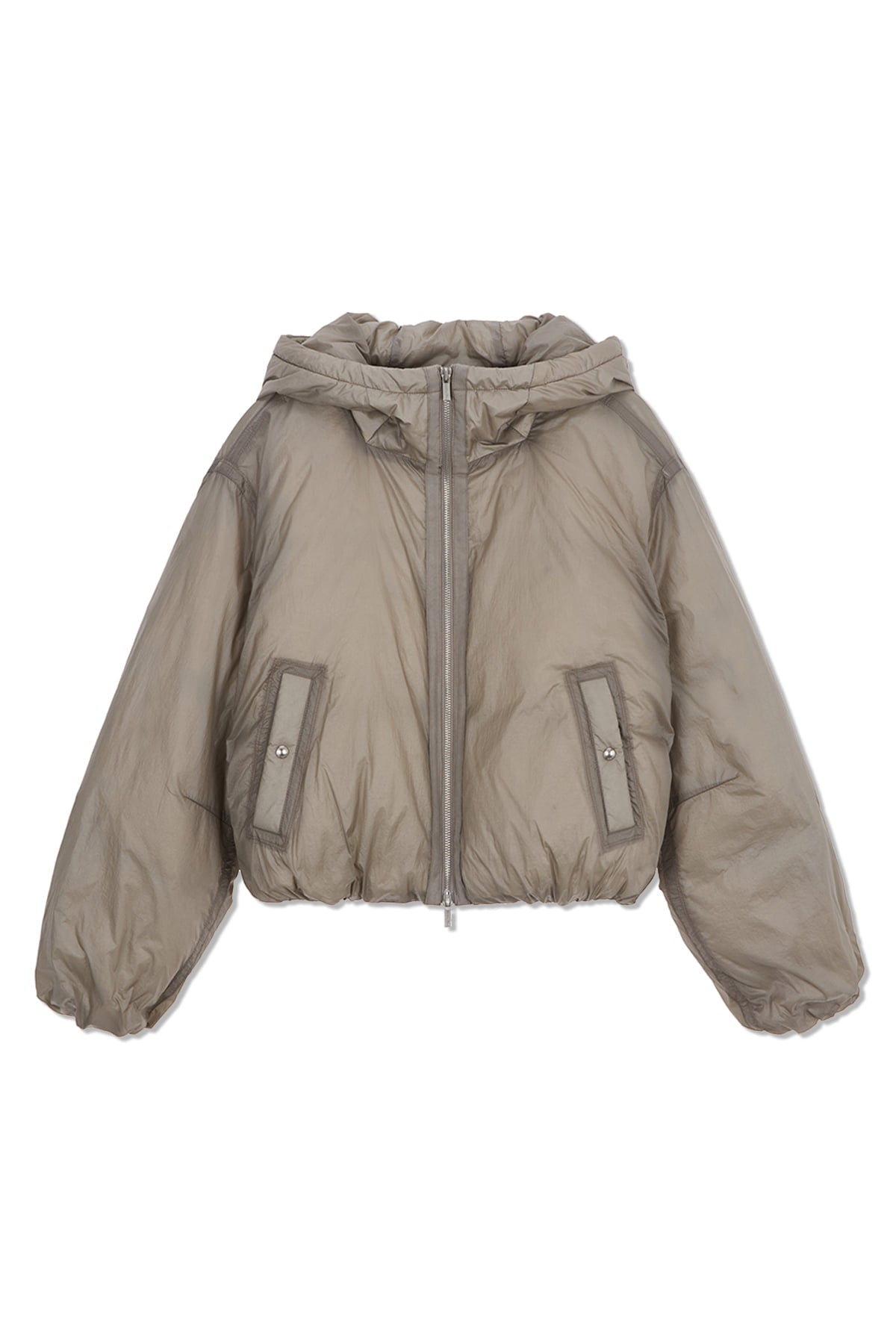 matinkim BACK LOGO HOODY SHORT DOWN JUMPER IN BEIGE