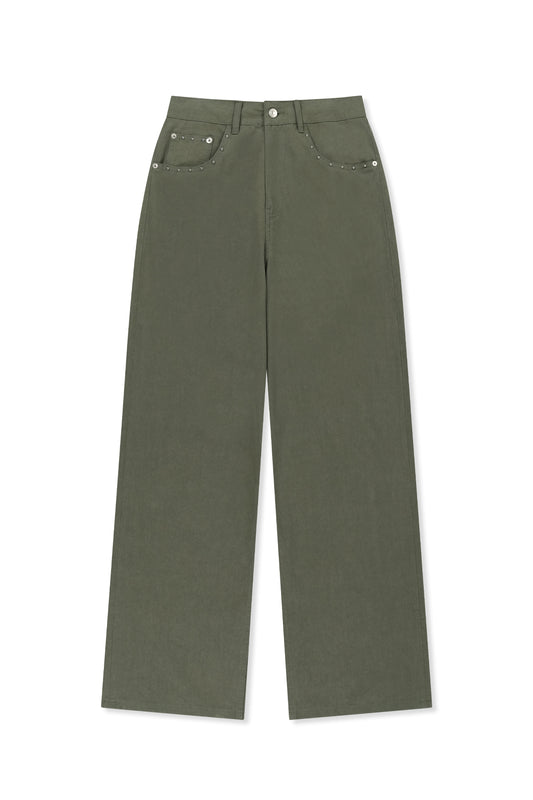 matinkim STUD POINT COLOR DENIM PANTS IN KHAKI