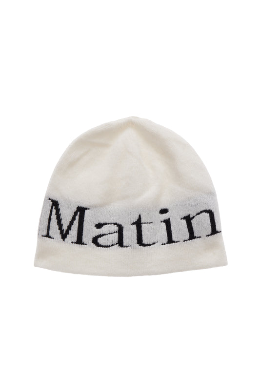 matinkim LOGO JACQUARD SHORT BEANIE IN WHITE