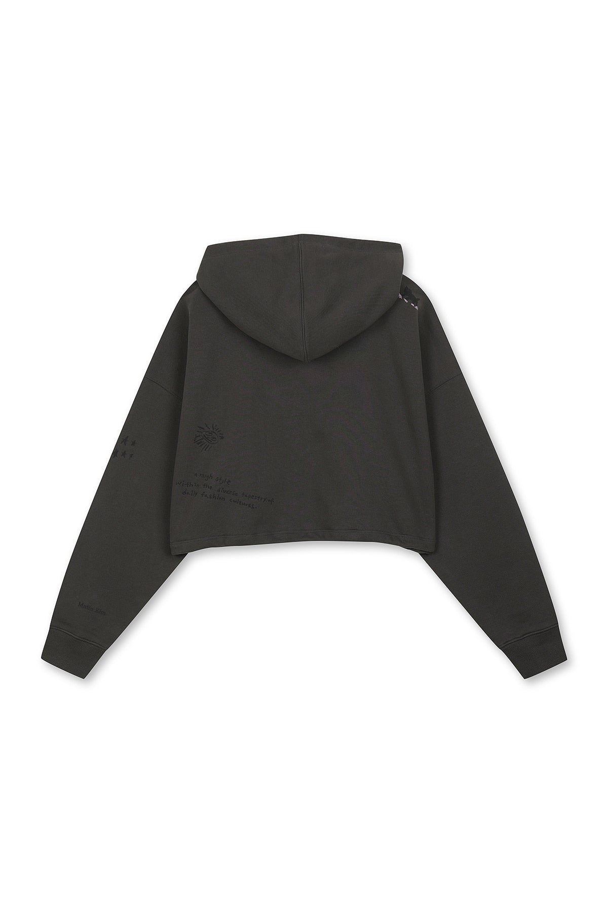 matinkim GRAFFITI ARTWORK CROP HOODY ZIP UP IN CHARCOAL