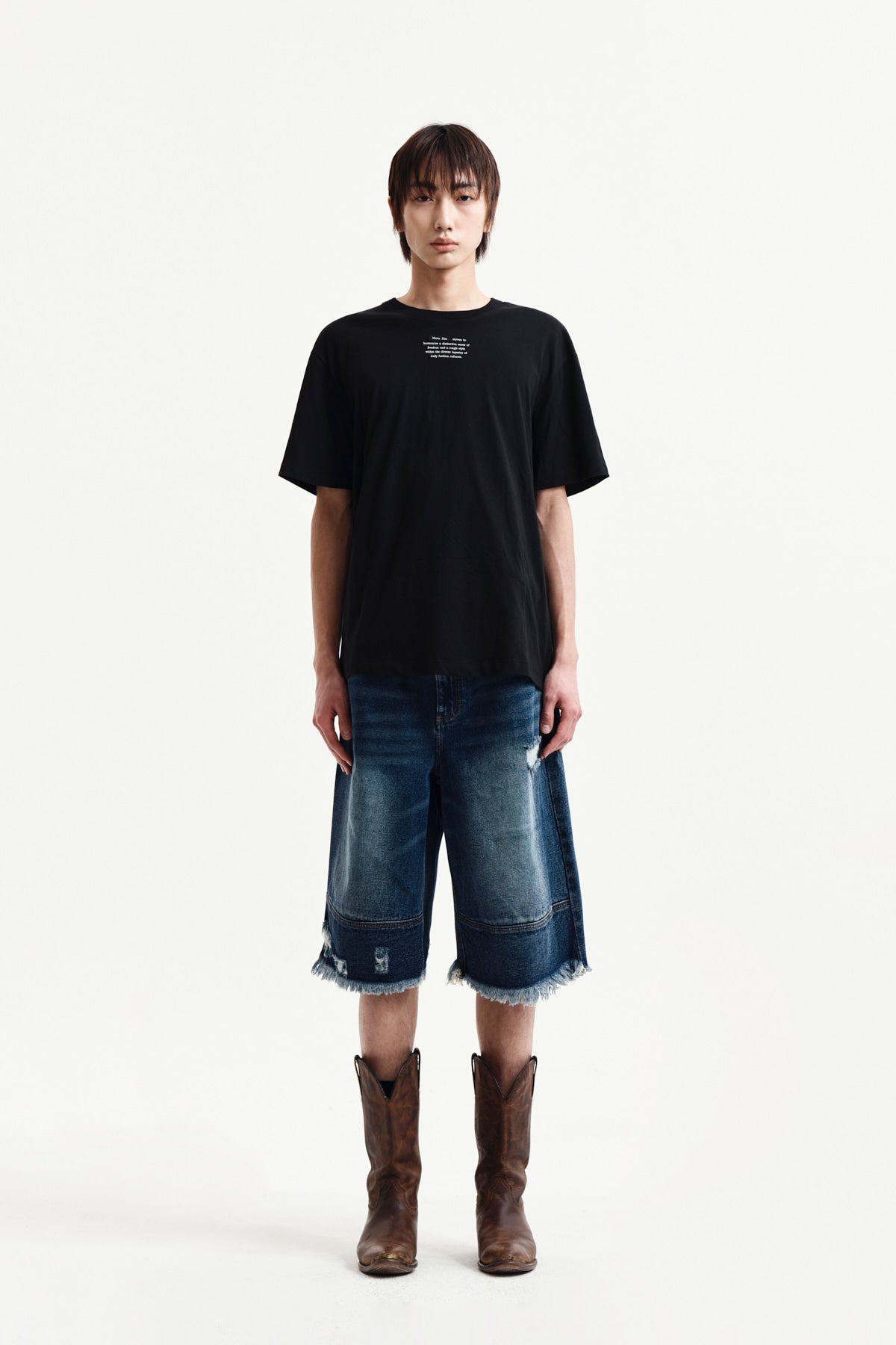 matinkim DESTROYED BERMUDA DENIM PANTS FOR MEN IN NAVY