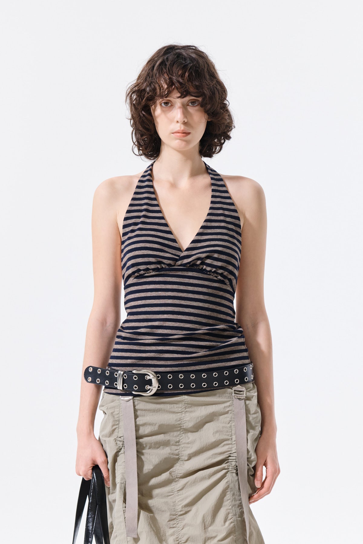 matinkim STRIPED HALTER NECK TOP IN NAVY