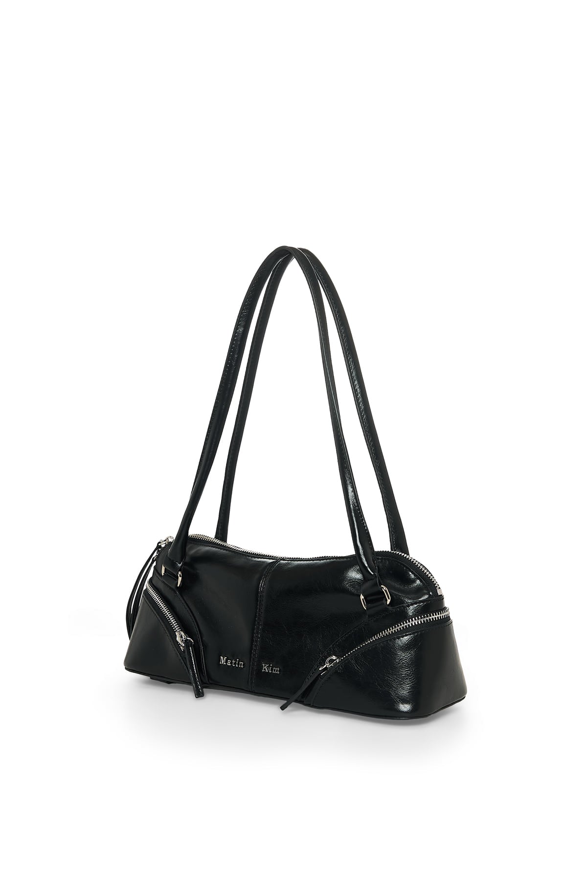 matinkim CURVE ZIP BAGUETTE BAG IN BLACK