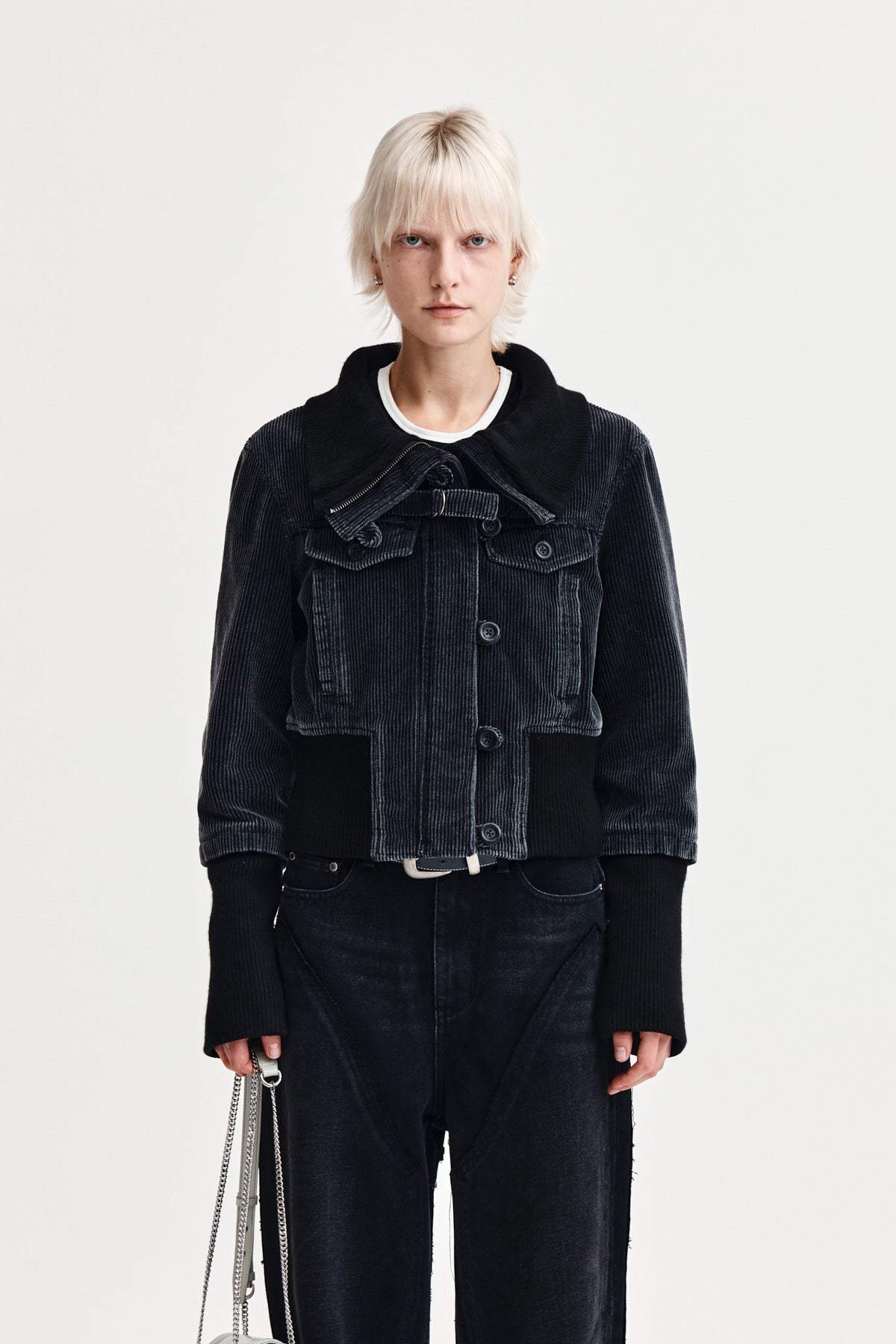 matinkim WASHED CORDUROY BOMBER JUMPER IN BLACK