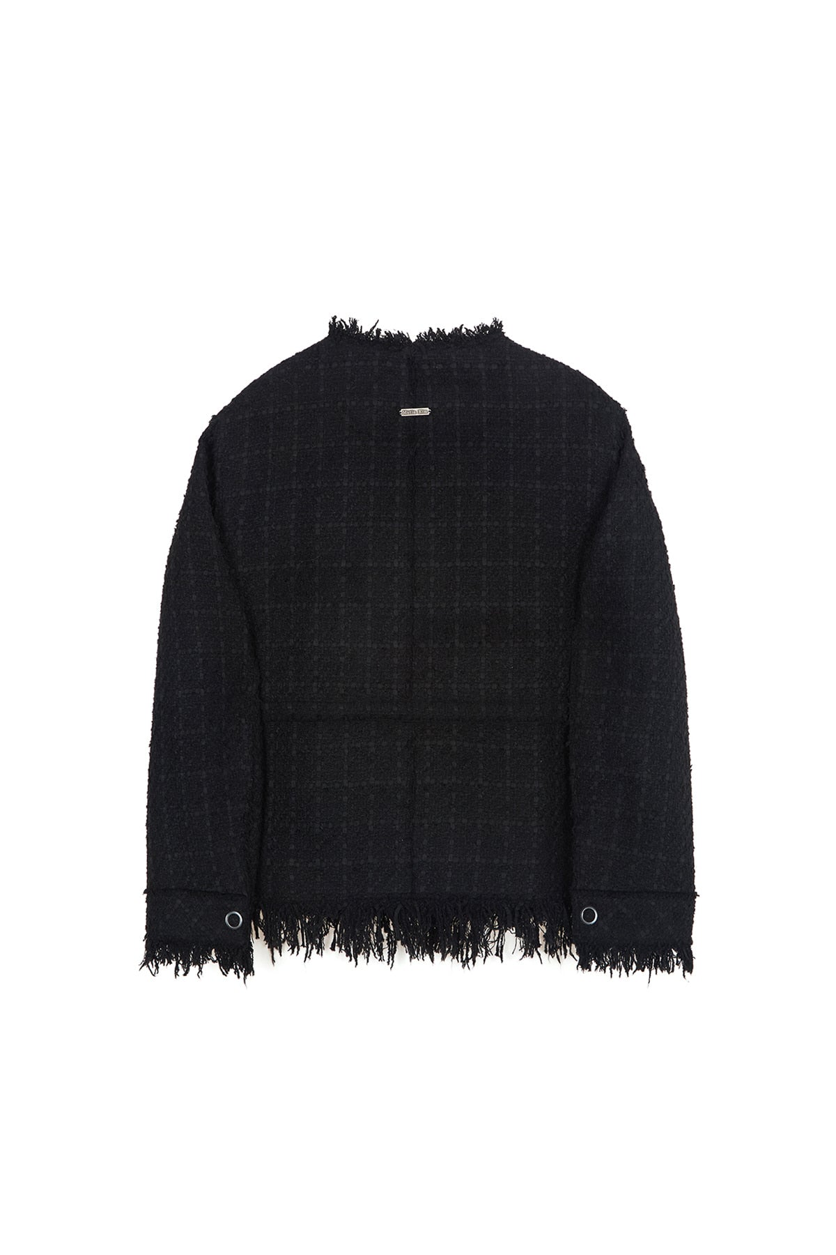 matinkim TWO WAY COLLARLESS TWEED JACKET IN BLACK
