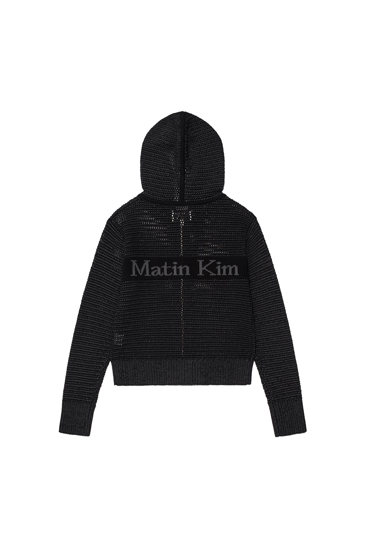 matinkim TWO TONE MESH KNIT HOODY ZIP UP IN BLACK