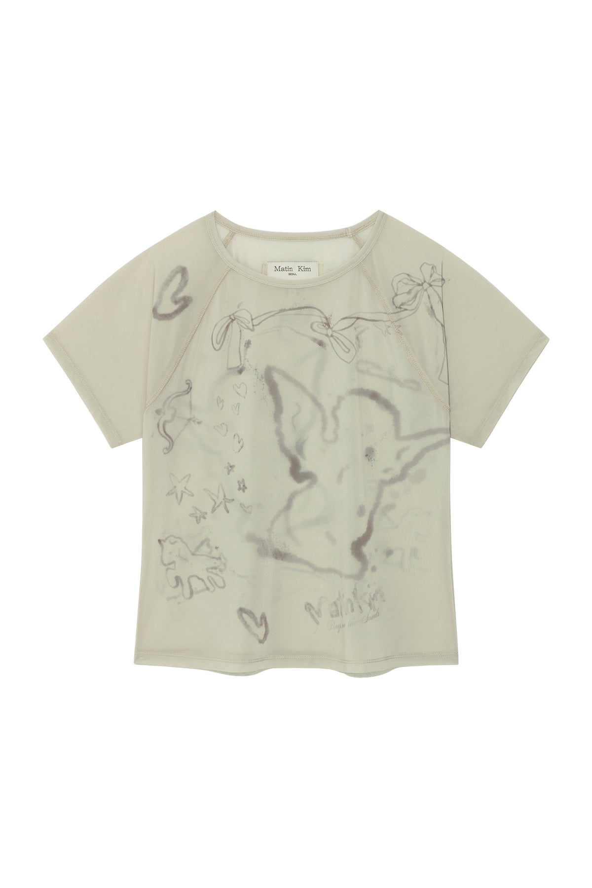 matinkim SEE THROUGH PRINTING TOP IN KHAKI BEIGE