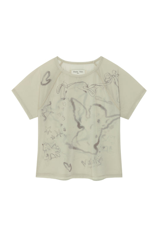 matinkim SEE THROUGH PRINTING TOP IN KHAKI BEIGE