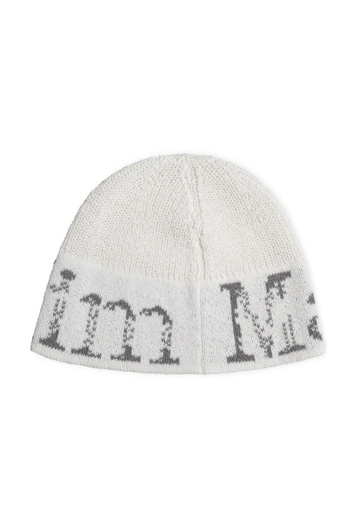 matinkim CRACKED LOGO LIGHT BUCKET BEANIE IN IVORY