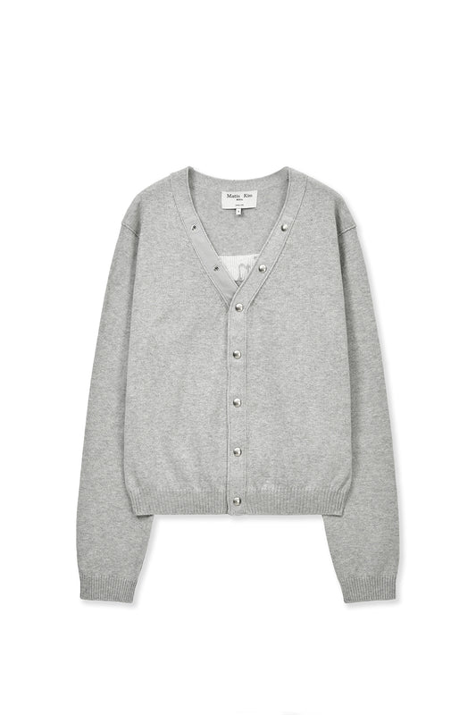 matinkim BACK LOGO SNAP BUTTON CARDIGAN IN GREY