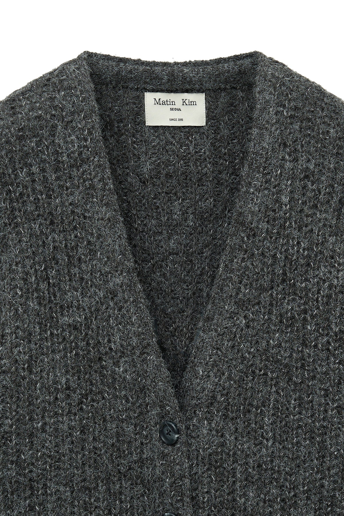 matinkim SIDE BUTTON POINT OVERFIT CARDIGAN IN CHARCOAL