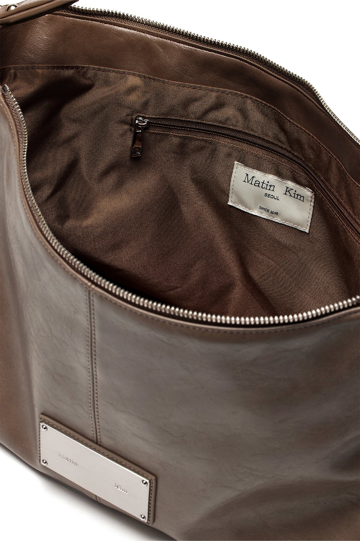 matinkim SIDE ZIPPER SHOULDER BAG IN DARK BROWN