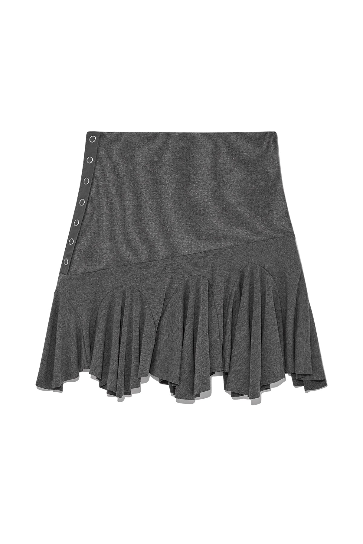 matinkim UNBALANCE FLARE FOLDING SKIRT IN CHARCOAL