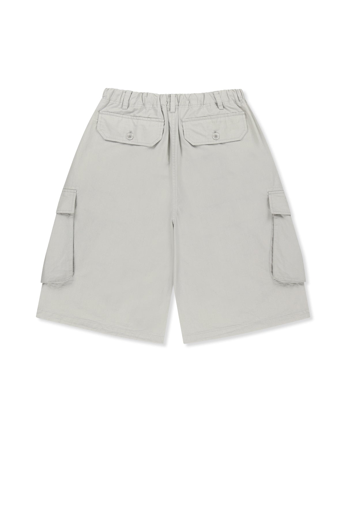 matinkim WASHED COTTON PATCH POCKET BERMUDA PANTS IN LIGHT GREY