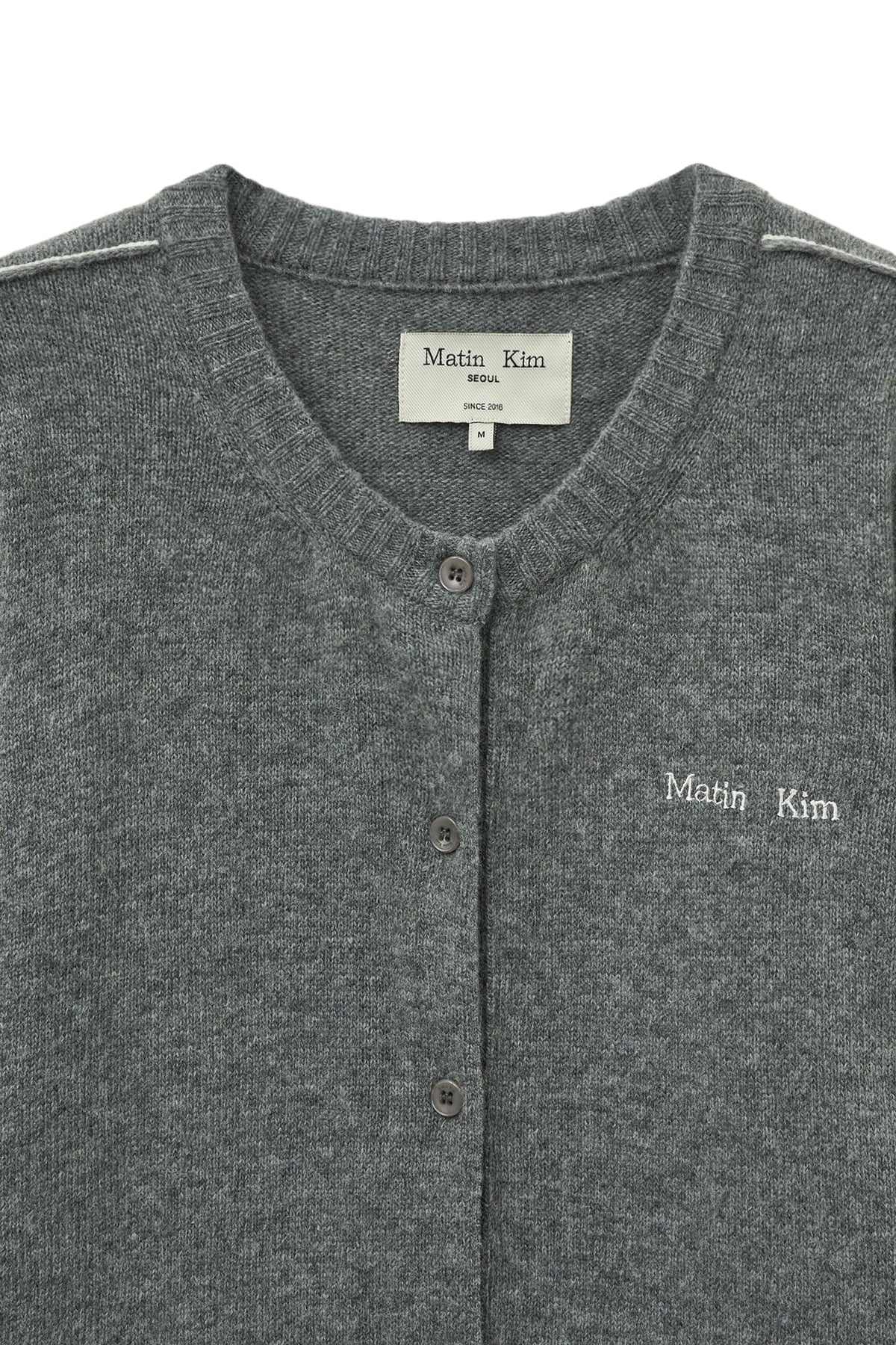 matinkim CASHMERE BLENDED ROUND KNIT CARDIGAN IN GREY