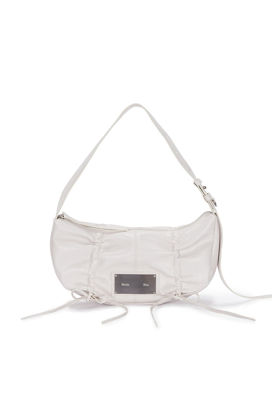 matinkim HALF SHIRRING RIBBON ROUND BAG IN IVORY