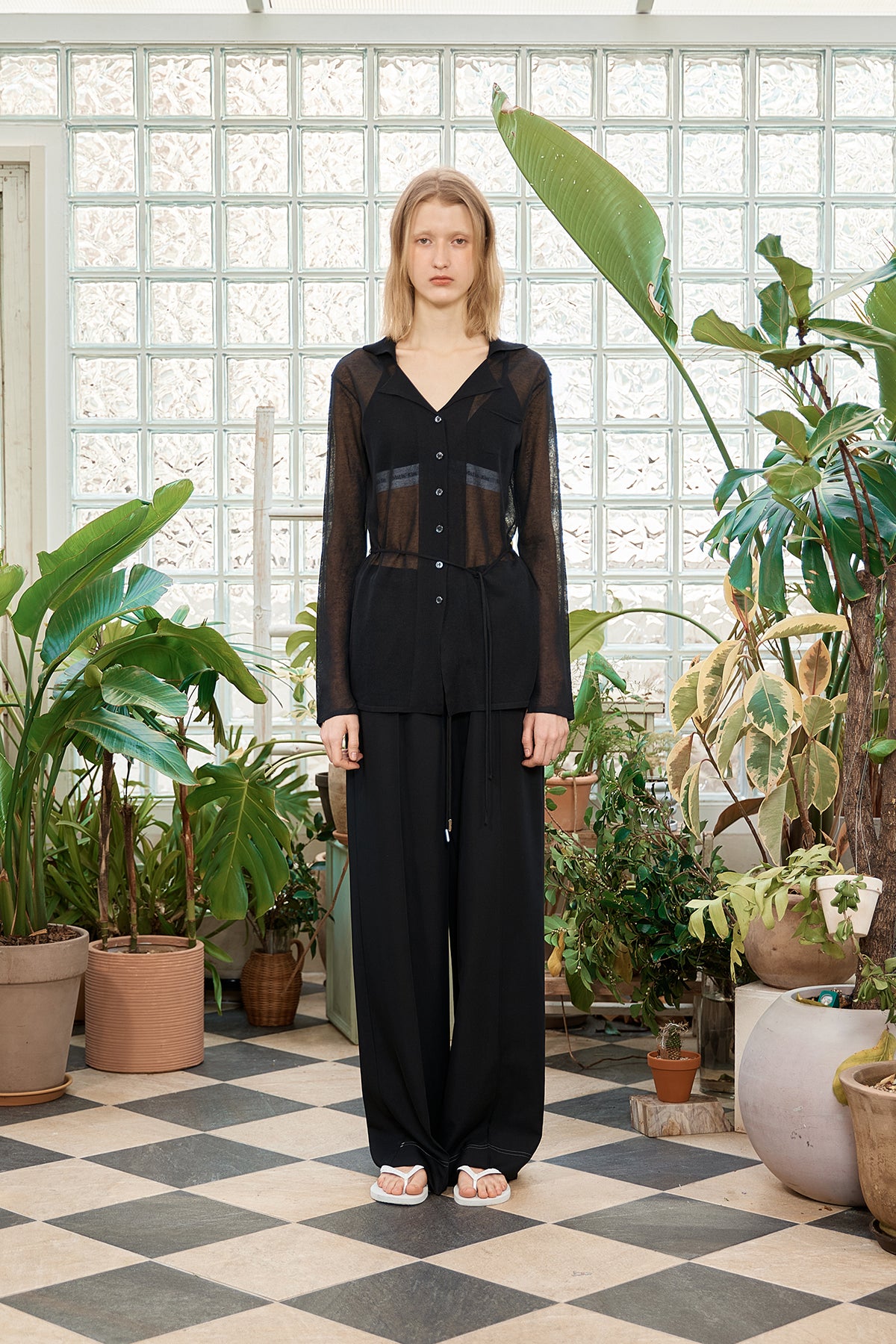 matinkim STRING POINT PLAIN LONG CARDIGAN IN BLACK