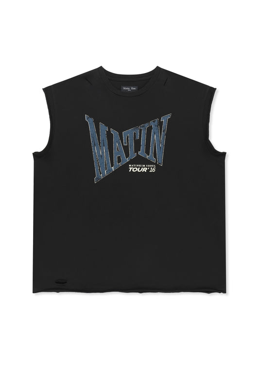 matinkim RAW EDGE CUT OUT SLEEVELESS TOP FOR MEN IN BLACK