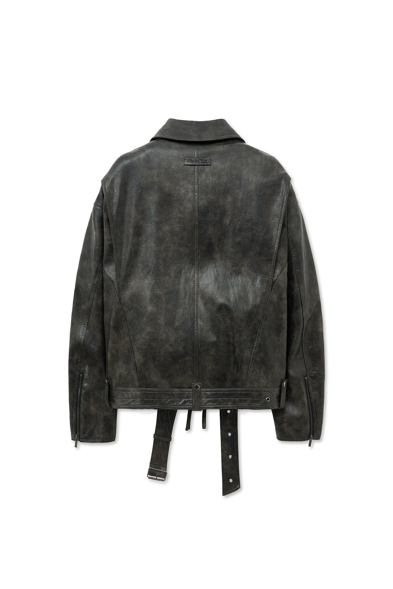 matinkim FAUX LEATHER BELTED RIDER JUMPER IN CHARCOAL
