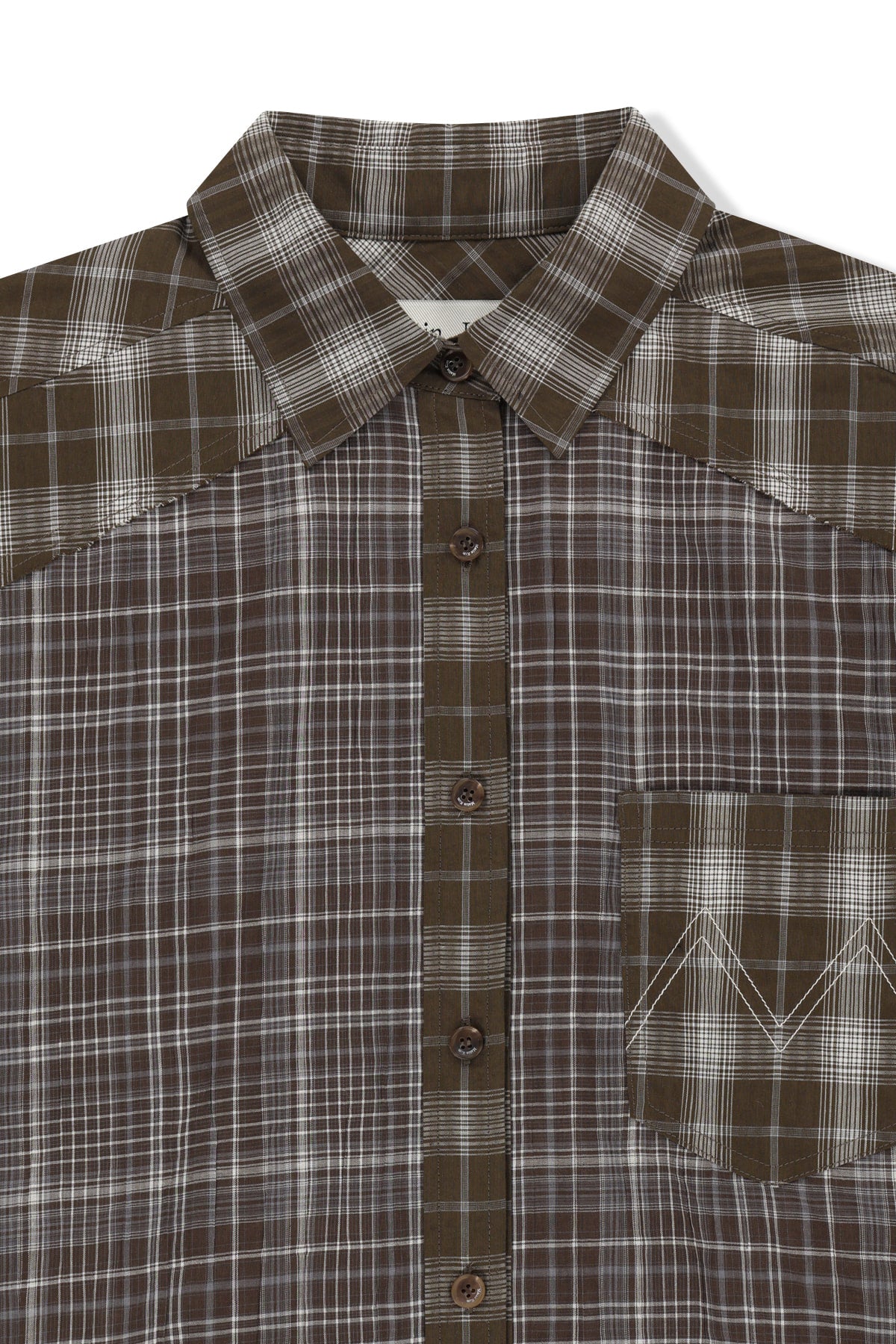 matinkim MIXED CHECK OVER FIT SHIRT IN BROWN