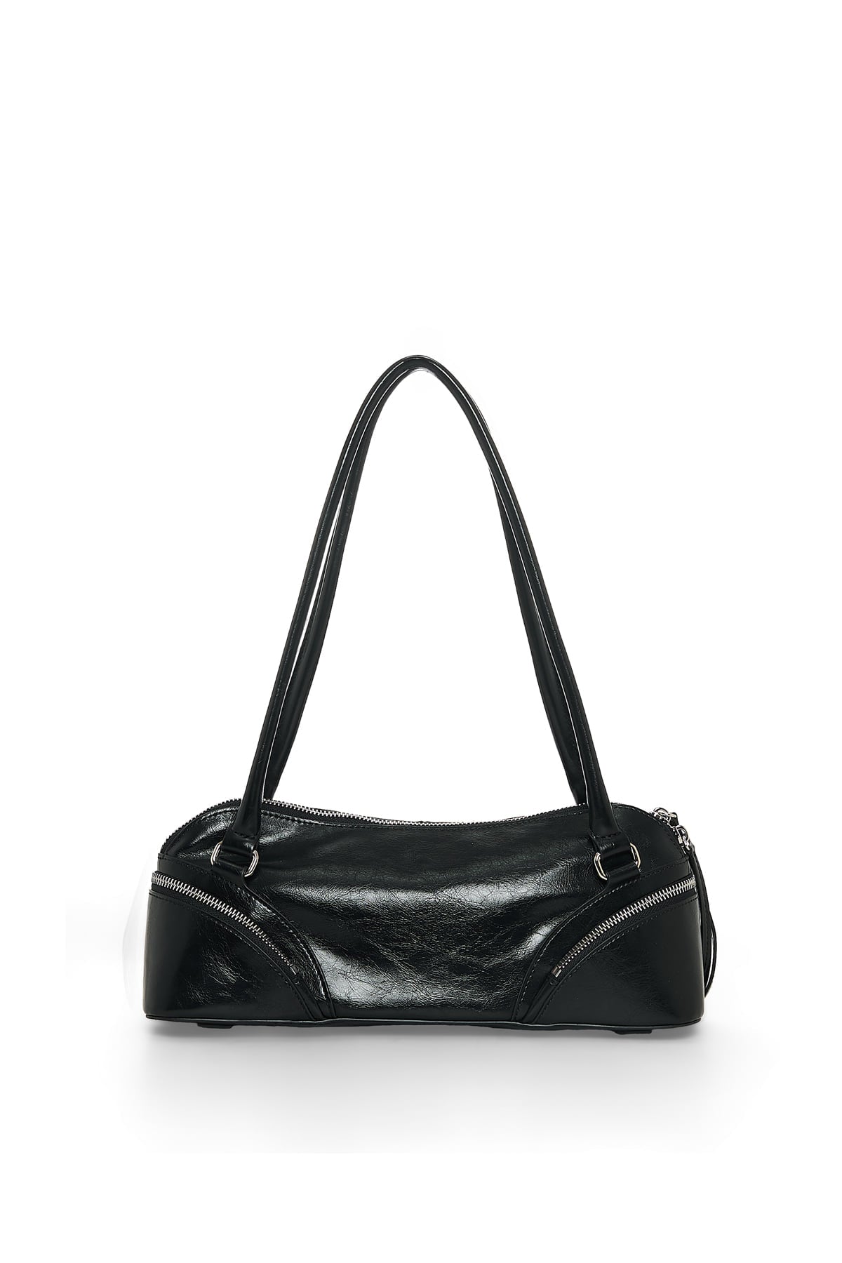 matinkim CURVE ZIP BAGUETTE BAG IN BLACK