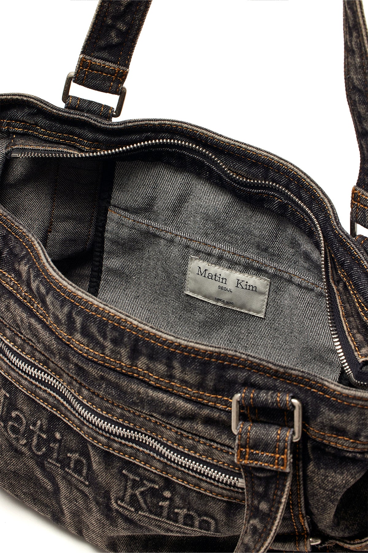 matinkim MATIN WASHED DENIM SQUARE BAG IN BLACK