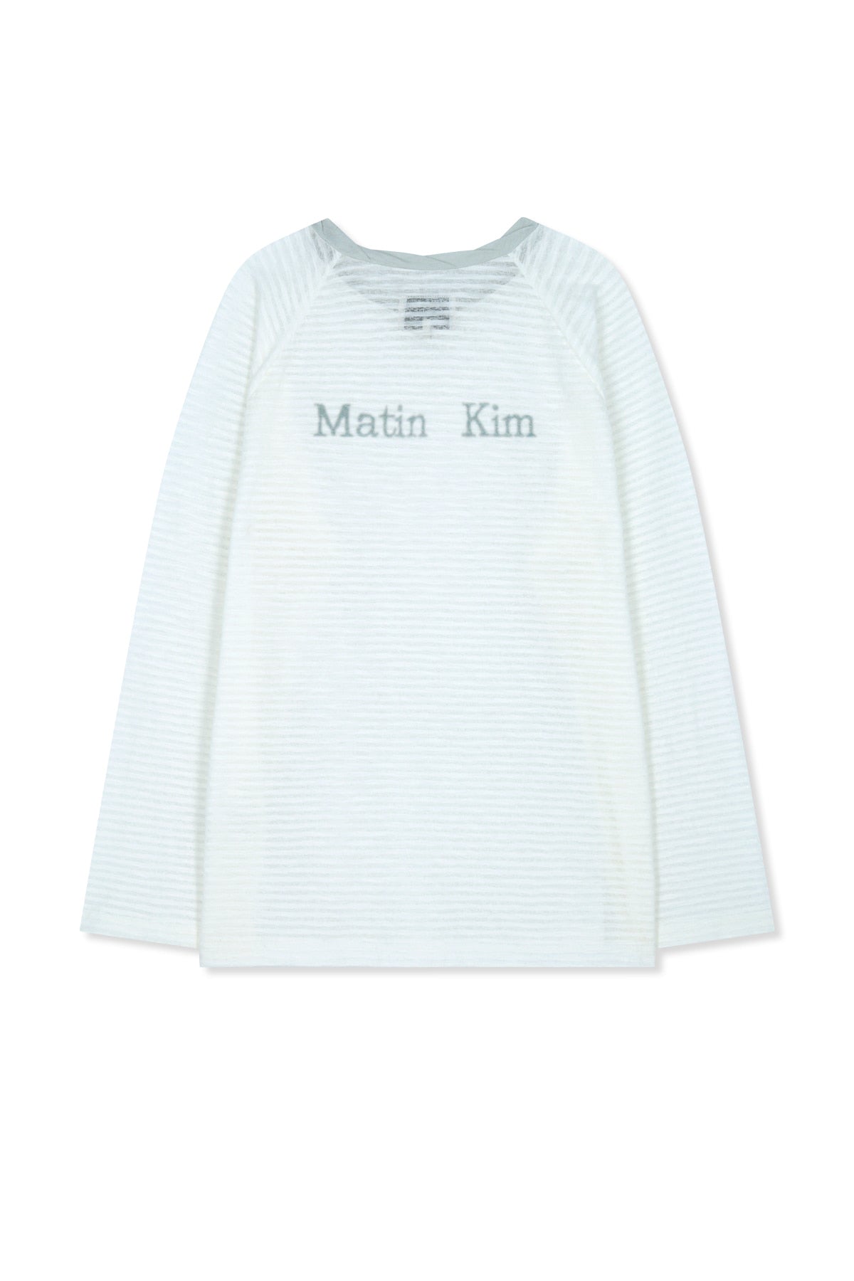 matinkim TWIST BOAT NECK STRIPE LOGO TOP IN WHITE