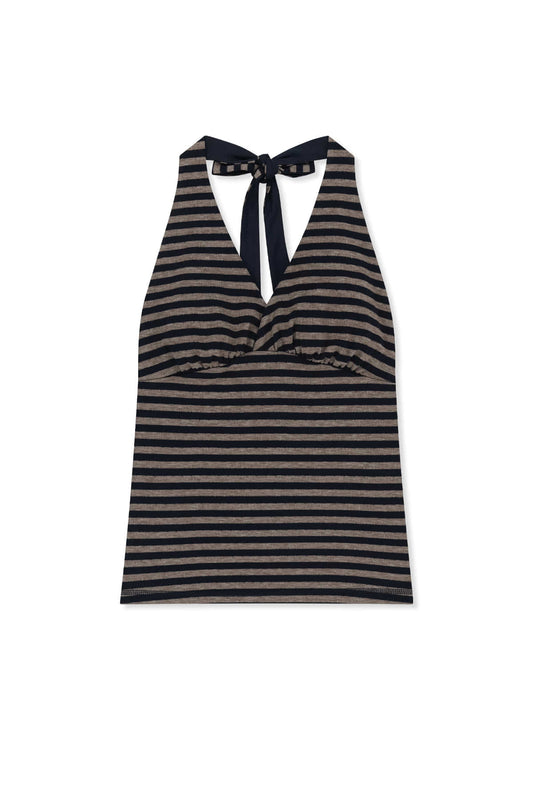 matinkim STRIPED HALTER NECK TOP IN NAVY