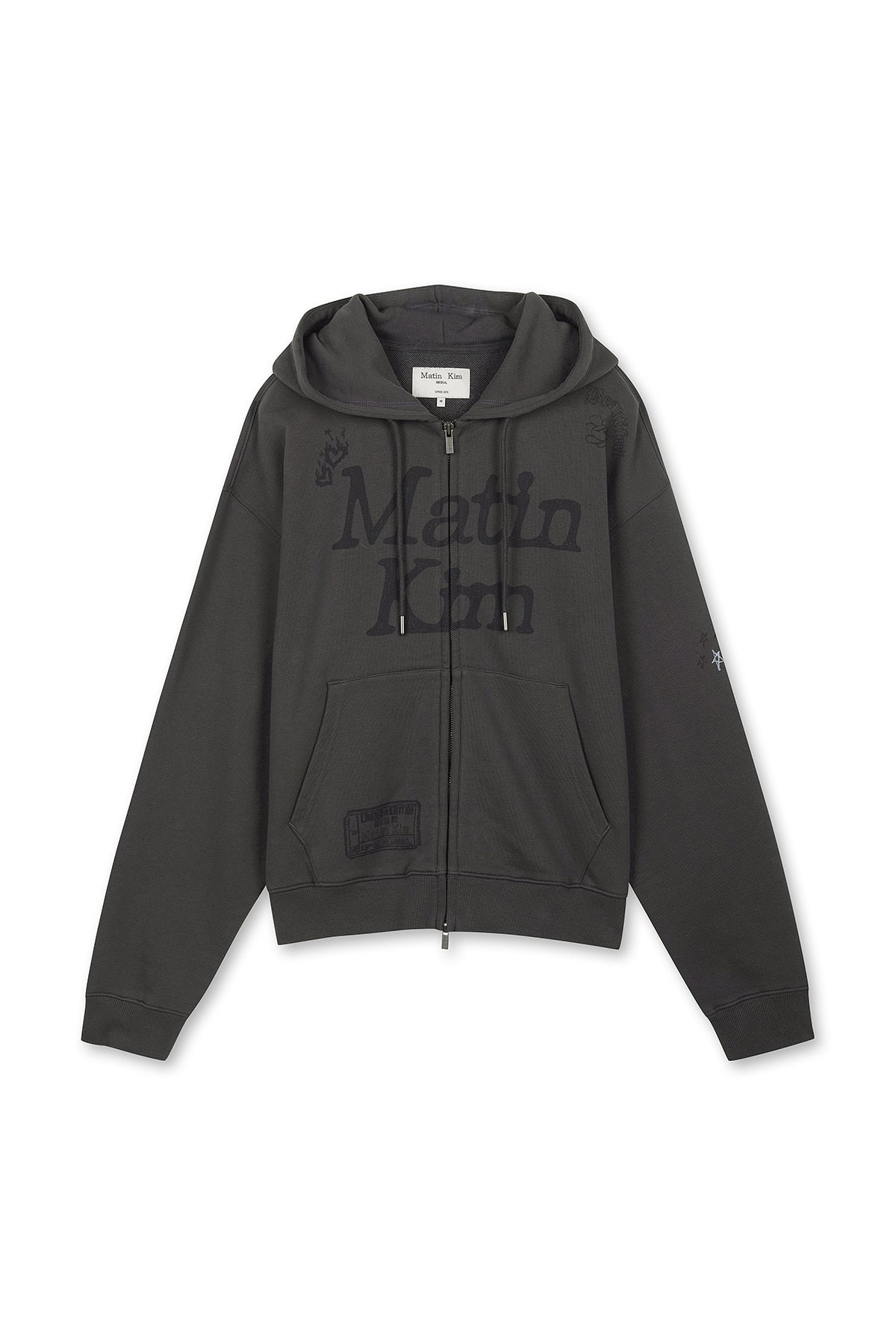 matinkim GRAFFITI ARTWORK HOODY ZIP UP IN CHARCOAL