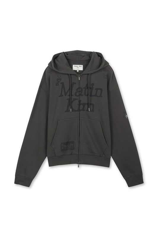 matinkim GRAFFITI ARTWORK HOODY ZIP UP IN CHARCOAL