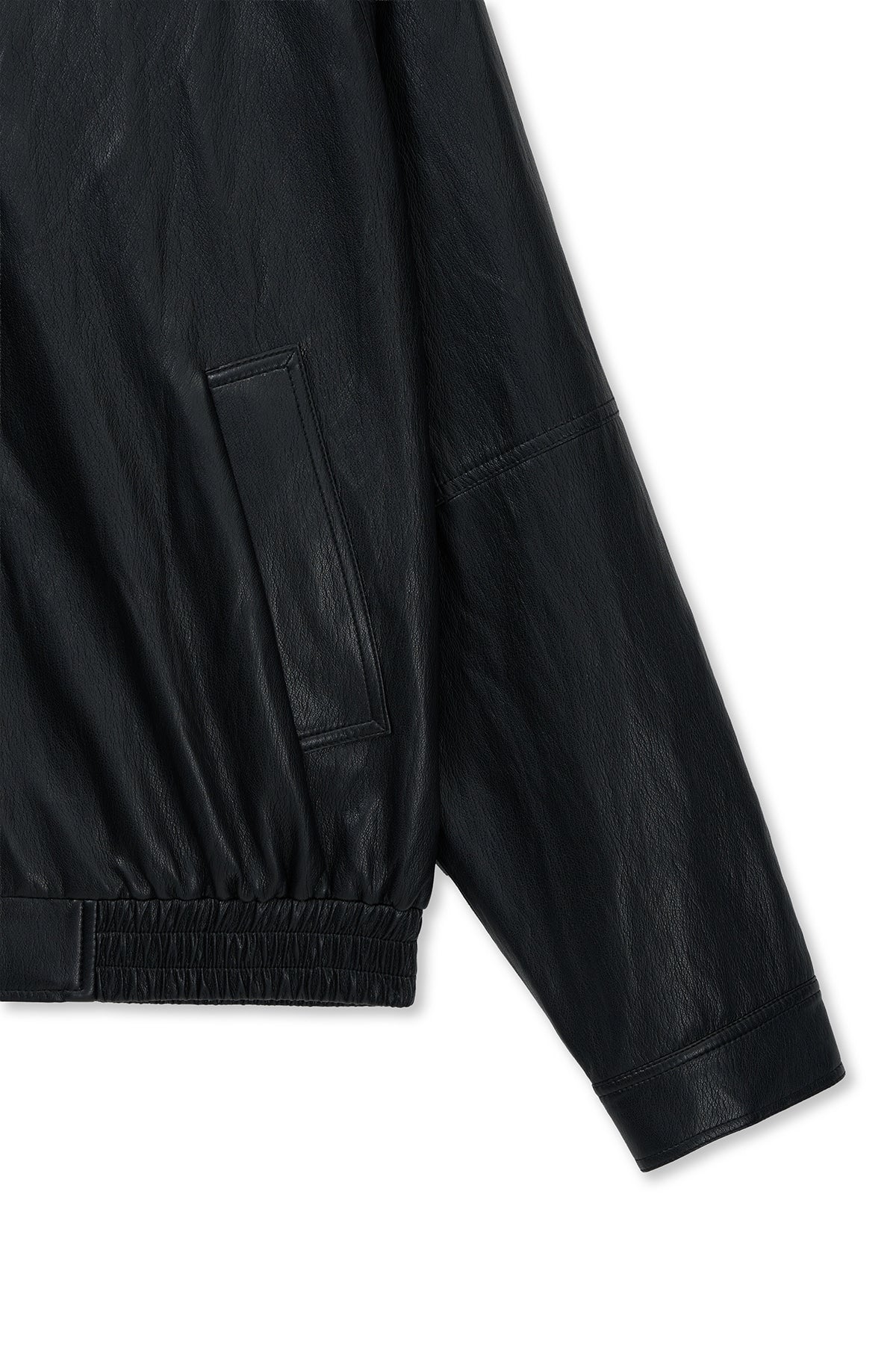 matinkim SMALL LOGO FAUX LEATHER ZIP UP JUMPER IN BLACK