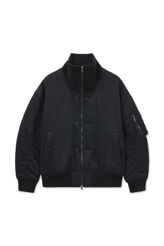 matinkim HIGH NECK BUTTON POINT ZIP UP JUMPER IN BLACK
