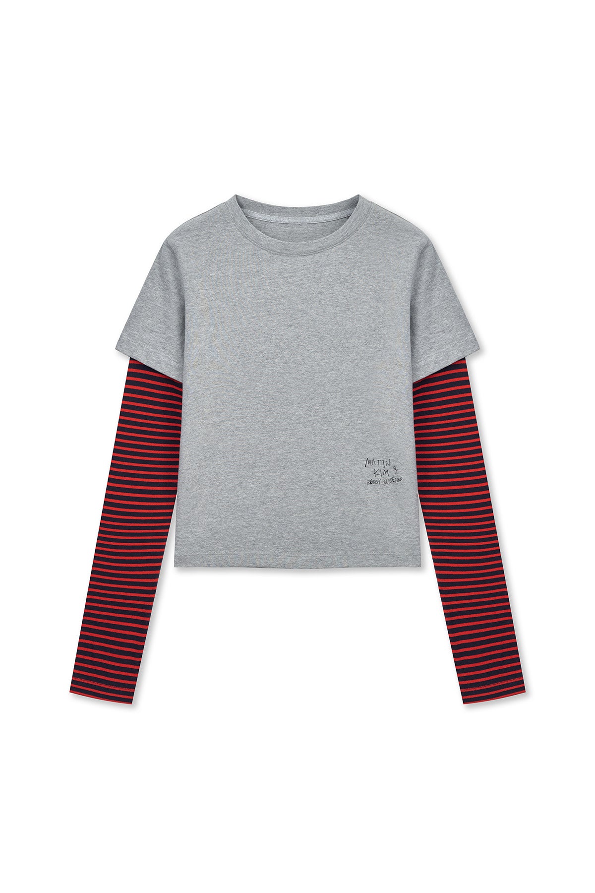 matinkim GRAFFITI LOGO STRIPE LAYERED TOP IN GREY