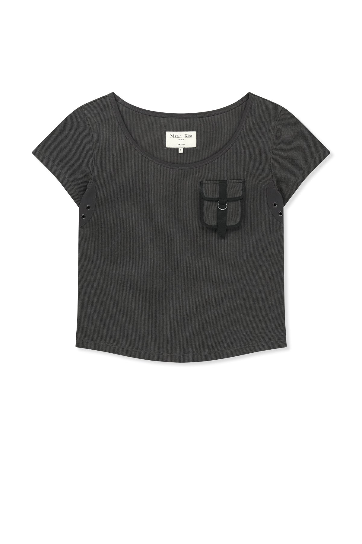 matinkim POCKET POINT SLIM FIT TOP IN CHARCOAL