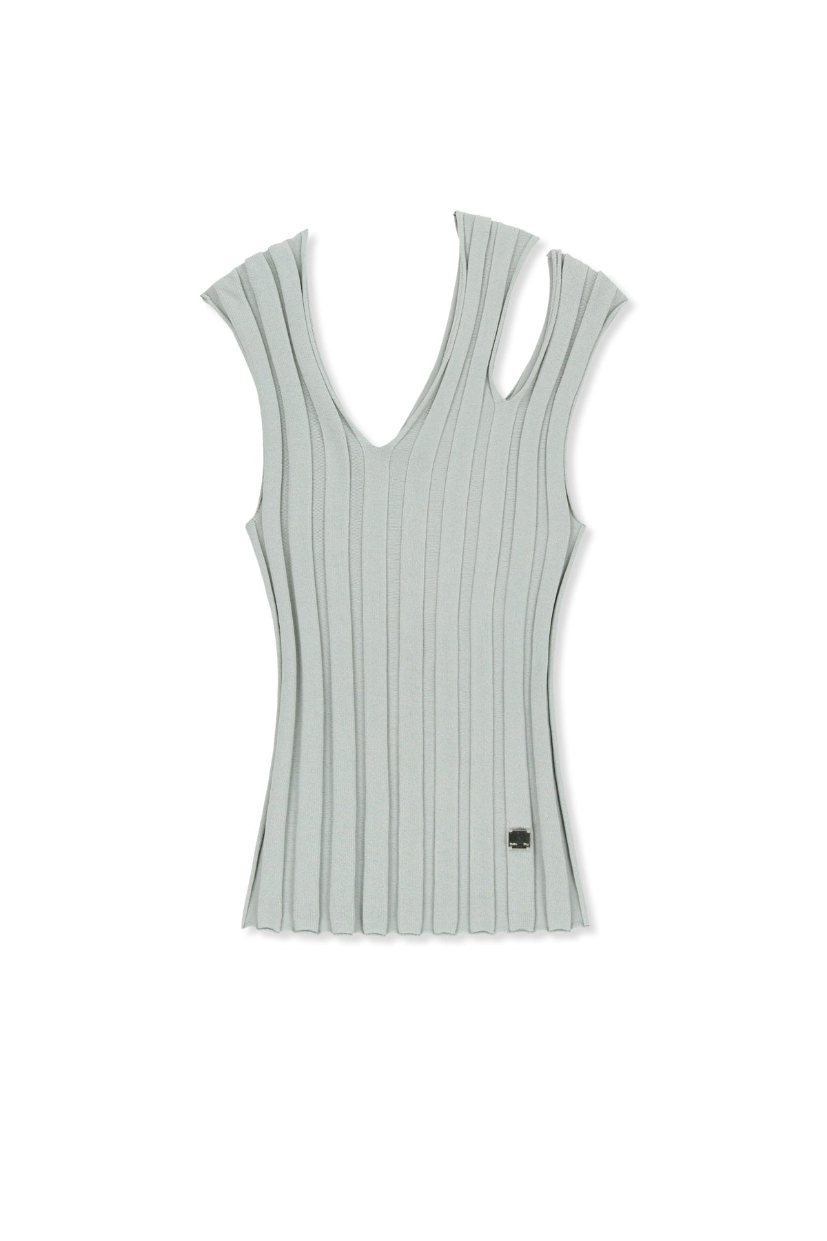 matinkim CUT OUT SLEEVELESS KNIT TOP IN LIGHT GREY