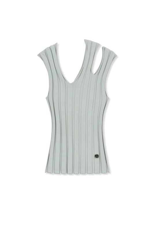 matinkim CUT OUT SLEEVELESS KNIT TOP IN LIGHT GREY