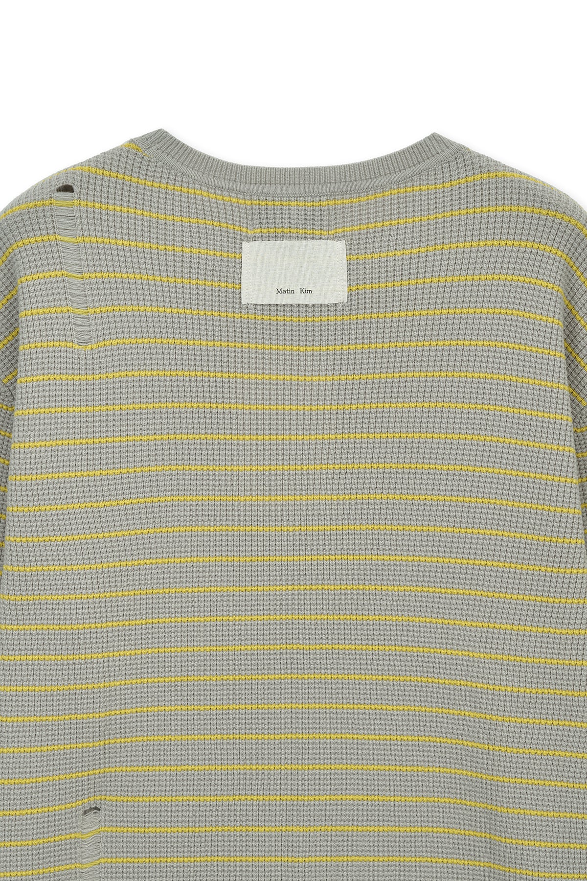matinkim STRIPE DAMAGED LOOSE PULLOVER IN BEIGE