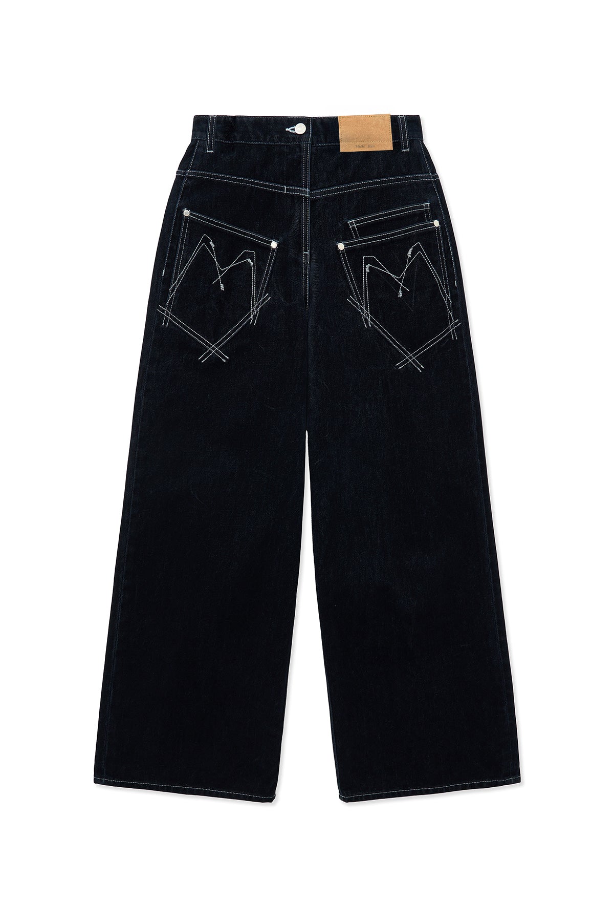 matinkim REVERSE VELVET WIDE DENIM PANTS IN NAVY